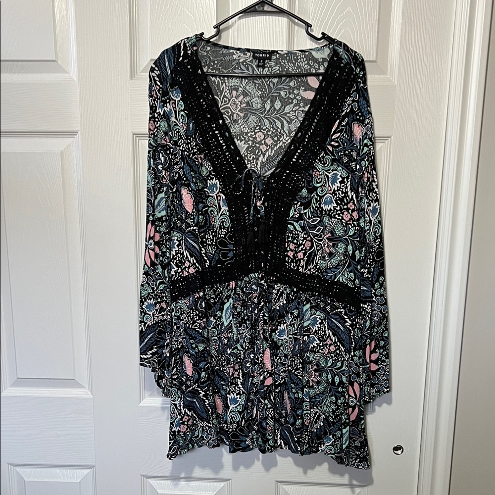 Torrid Black and Pink Floral Blouse